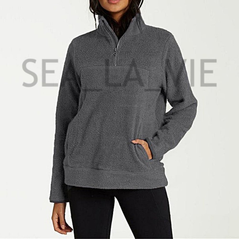 Polar Fleece Plush Quarter-Zip Pullover in Grey - Picture 1 of 5